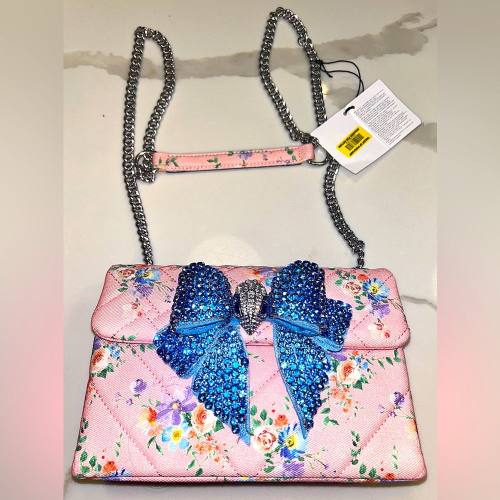 KURT GEIGER! KENSINGTON FLORAL CROSSBODY WITH 3-D SIGNATURE EAGLE AND BOW! NWT